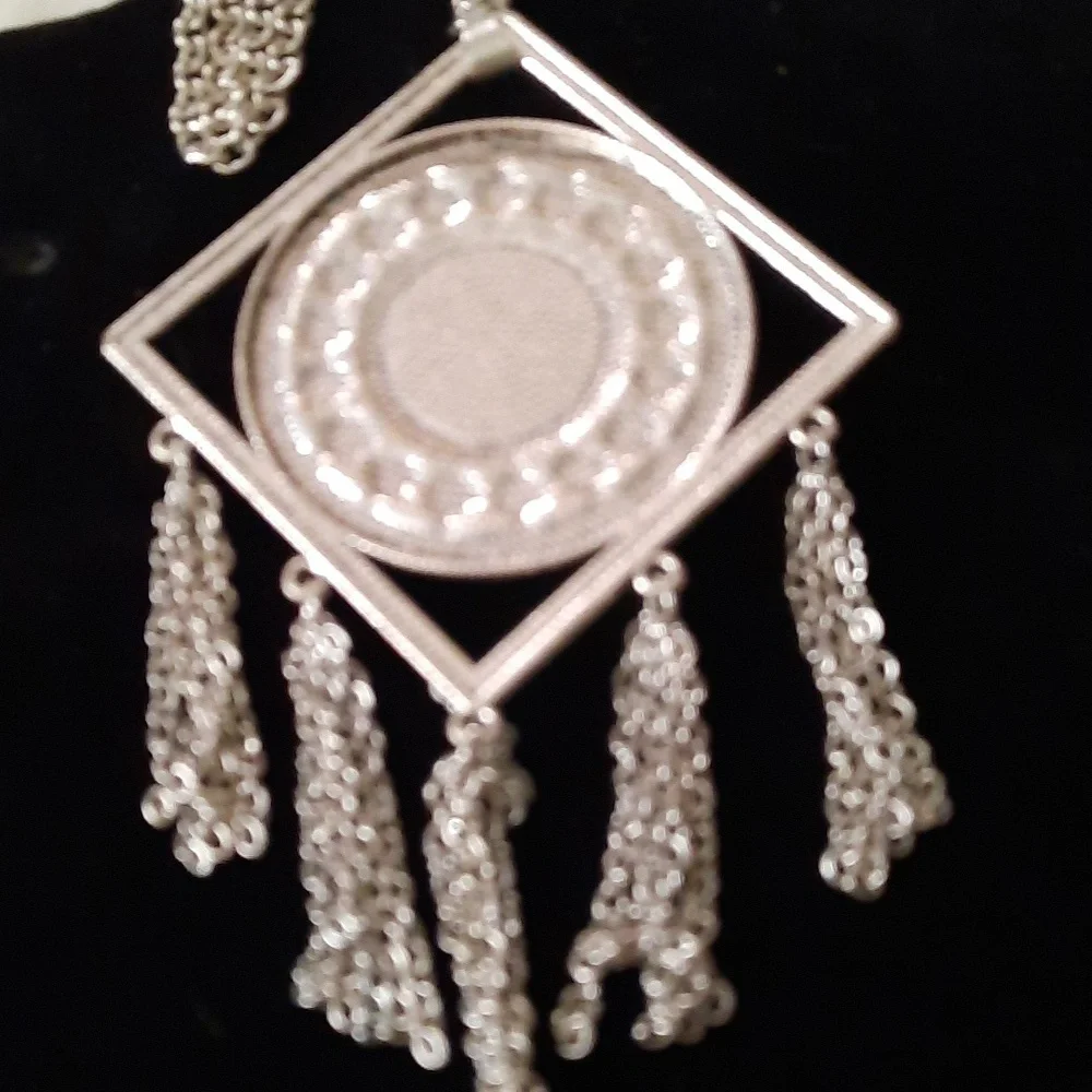 3/25$ sandstone faux turquoise/coral fringe fashion necklace silvertone - Picture 3 of 7